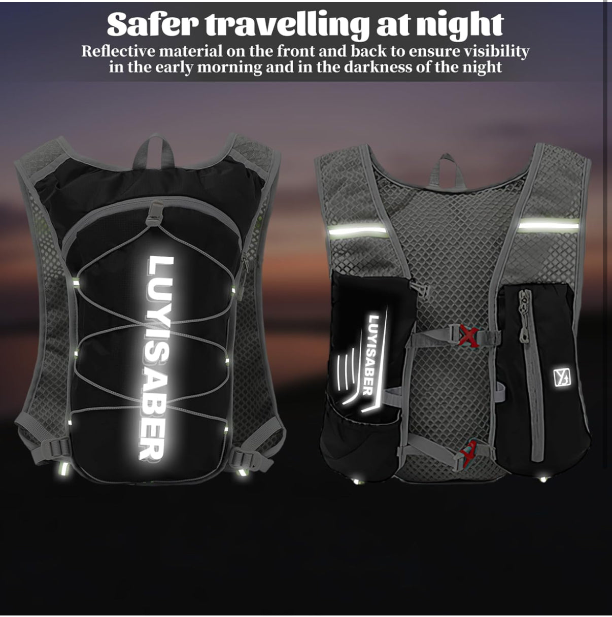 Aedcbaide Running Vest Hydration Backpack, Reflective Hydration Vest Running Men with 600ml Water Bottle, Lightweight Running Bag for Women Mens Outdoor Cycling Marathon Trail Race Hiking Climbing