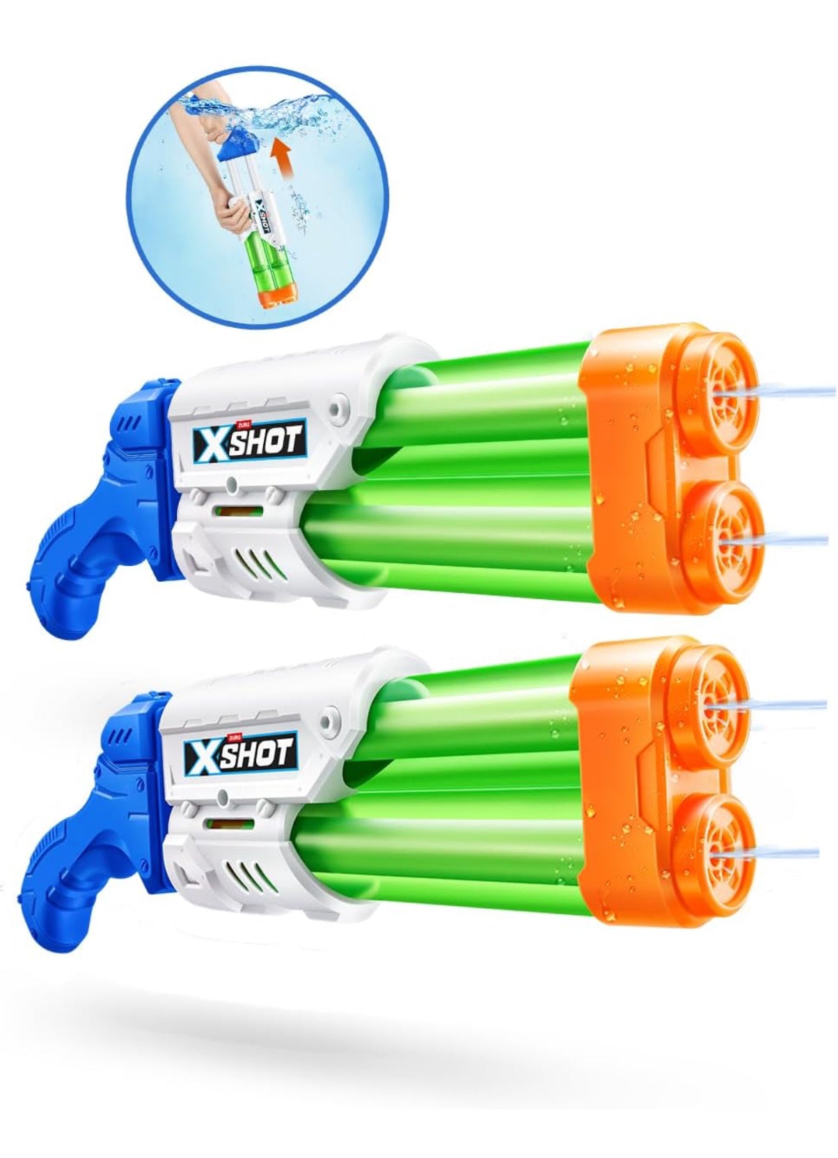 2 x XSHOT Small Dual Stream Water Blaster by ZURU Dual Play Water Toy, Dual Stream Blaster, Water Toy for Children, Teen and Adults