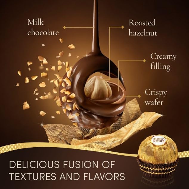 Ferrero Rocher Pralines, Chocolate Gifts, Father's Day Gift, Large Chocolate Box Covered in Milk Chocolate and Nuts, Box of 42 (525g)  BBE 20-09-25 RRP £20 Sale price £11.49