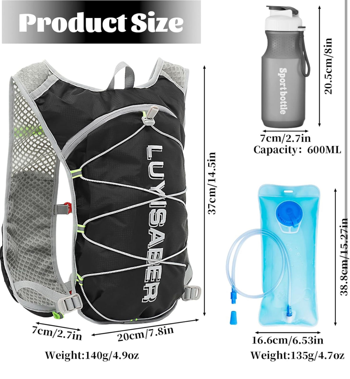 Aedcbaide Running Vest Hydration Backpack, Reflective Hydration Vest Running Men with 600ml Water Bottle, Lightweight Running Bag for Women Mens Outdoor Cycling Marathon Trail Race Hiking Climbing