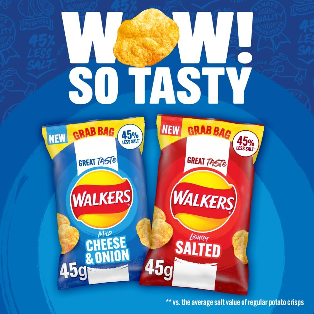 32X45g Walkers Less Salt Lightly Salted Crisps BBE 11-25