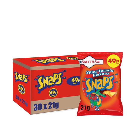 30 x 21g Snaps Spicy Tomato Snacks Crisps 49p  - Snaps Spicy Tomato Flavour Potato Snack with Sugar and Sweetner  BBE 09-08-25 RRP £25 Sale price £12.49