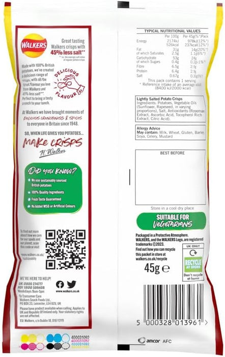 32X45g Walkers Less Salt Lightly Salted Crisps  BBE 11-10-25 RRP £32 SALE PRICE £16.99