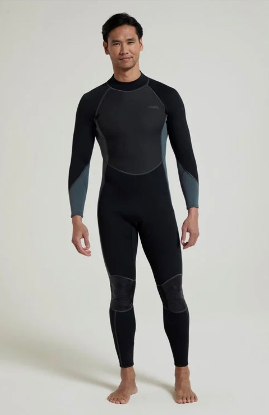 Mountain Warehouse Mens black / Grey 2.5mm Thickness Full Wetsuit - UPF 50+, Contour Fit, Adjustable Neck, Rubber Panel for Improved Grip - Long Sleeve Spring Summer Wet Suit for Bodyboarding & Surfing