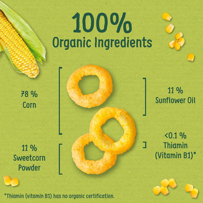 8x20g Organix Melty Sweetcorn Rings, Organic Baby Snack, Finger Food  bbe 02-11-25 rrp £4.99 sale price £5.99