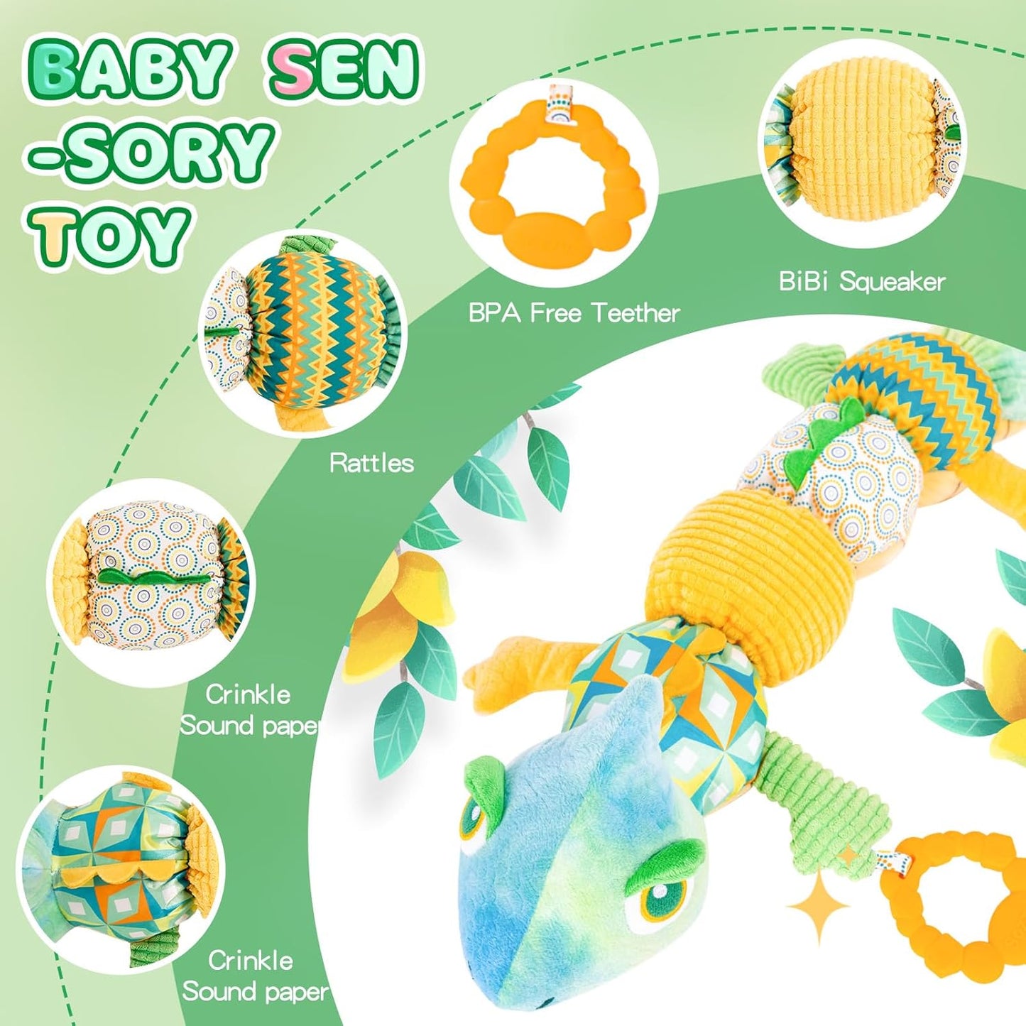 Musical Infant Sensory Toys - 0-6 Months, Multi-Sensory Crinkle, Rattle and Textures, Soft Plush Stuffed Animal Toys for Baby Girl Gifts