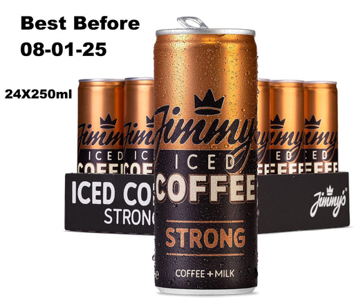 24x250ml Jimmy's Iced Coffee Strong Slimcan Mutlpack | Extra Shot Strong Espresso Flat White Flavour with Single Origin Rainforest Alliance Arabica Coffee Beans  BBE 08-01-25 RRP £40 Sale price £13.99