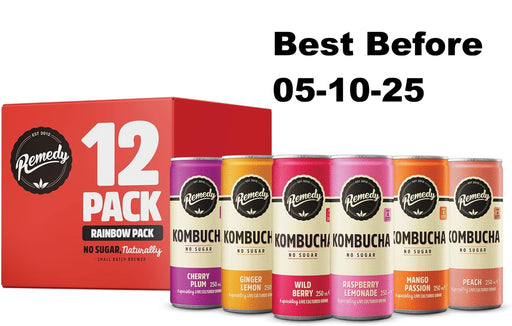 24 x 250ml Remedy Kombucha Tea - Rainbow Mixed Pack - Sparkling Live  BBE 05-10-25 RRP £50 Sale Price £19.99