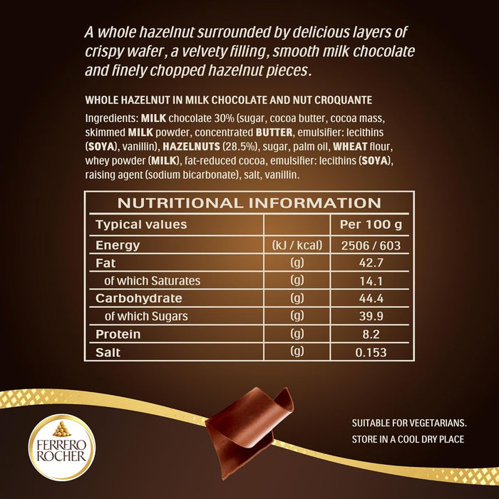 Ferrero Rocher Pralines, Chocolate Gifts, Father's Day Gift, Large Chocolate Box Covered in Milk Chocolate and Nuts, Box of 42 (525g)  BBE 20-09-25 RRP £20 Sale price £11.49