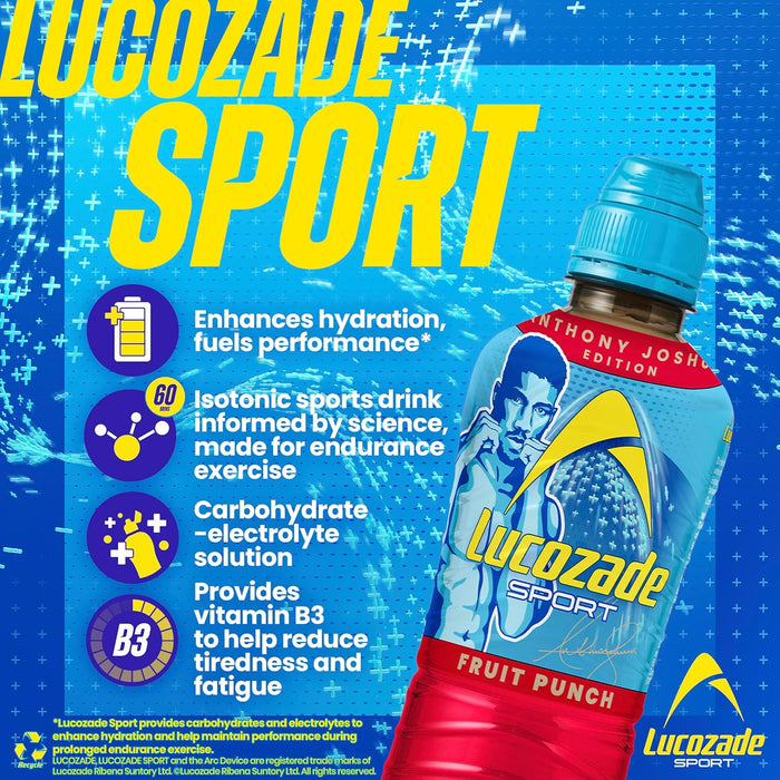 12x500ml Lucozade Sport Body Fuel - Fruit Punch  Isotonic sports drink, with Electrolytes and Vitamin B3 | Still | Bursting with Flavour  BBE 09-25 RRP £30 Sale £11.99