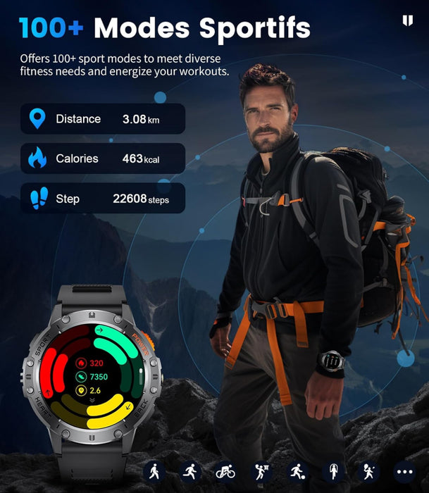 LIGE Military Smart Watch for Men with Bluetooth Call,1.43" AMOLED with LED Flashlight/530mAh,100+ Sports Mode Tactical Fitness Tracker/Heart Rate Sleep Health Monitor/IP68 Waterproof for Android iOS