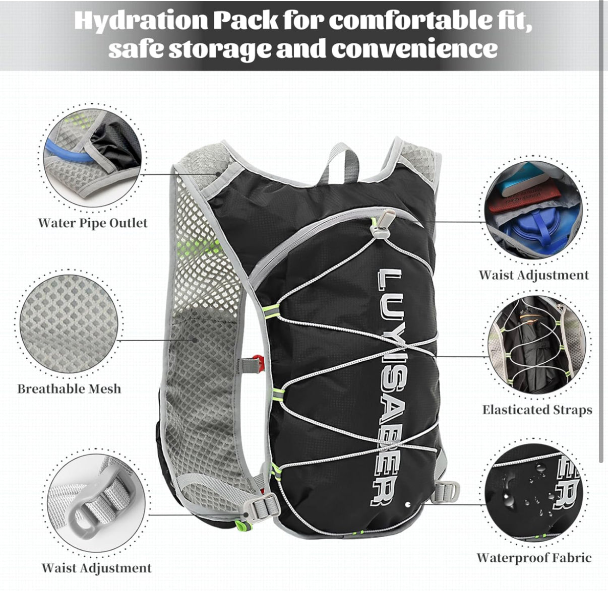 Aedcbaide Running Vest Hydration Backpack, Reflective Hydration Vest Running Men with 600ml Water Bottle, Lightweight Running Bag for Women Mens Outdoor Cycling Marathon Trail Race Hiking Climbing