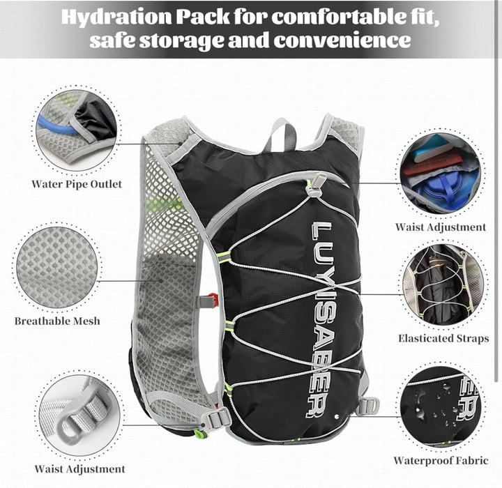 Aedcbaide Running Vest Hydration Backpack, Reflective Hydration Vest Running Men with 600ml Water Bottle, Lightweight Running Bag for Women Mens Outdoor Cycling Marathon Trail Race Hiking Climbing