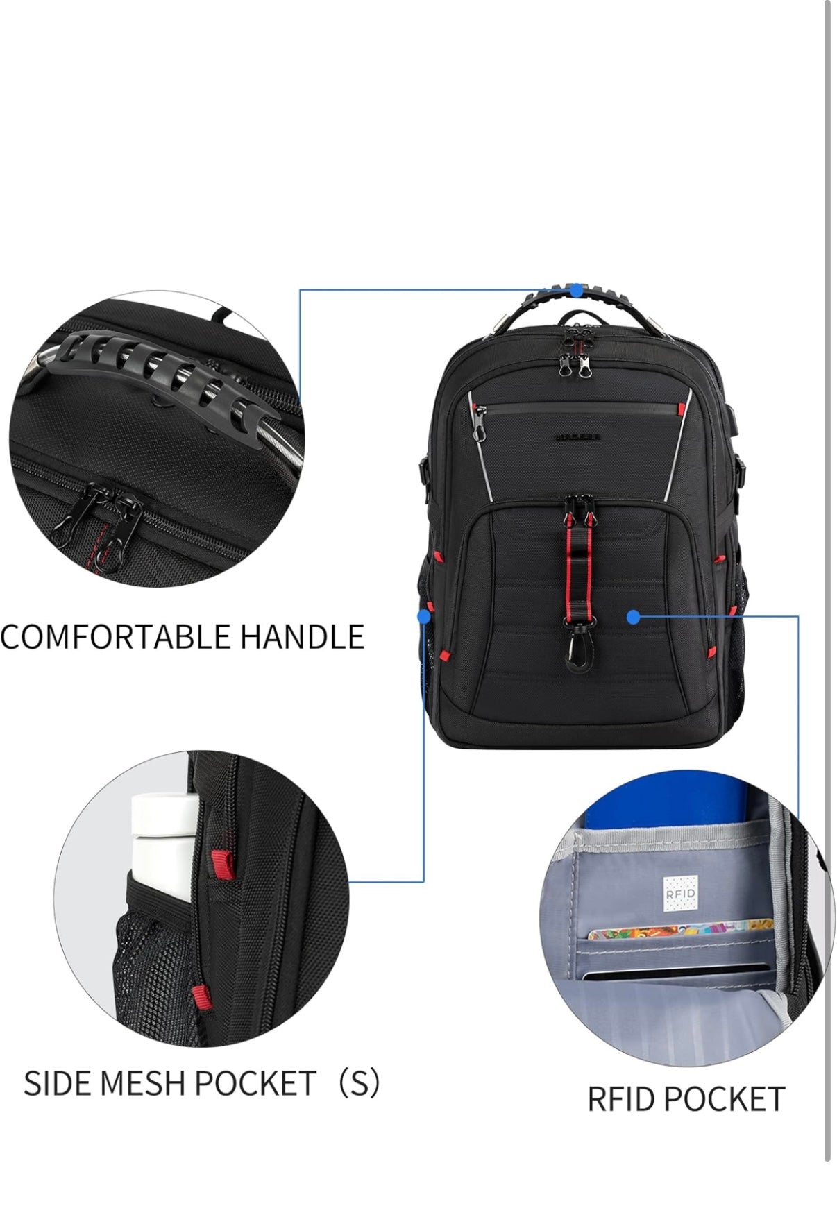 KROSER Travel Laptop Backpack 17.3 inch XL Computer Backpack Stylish College Backpack with RFID Pockets USB Charging Port REFLECTIVE STRIPS Water-Repellent Day pack for Business/Men