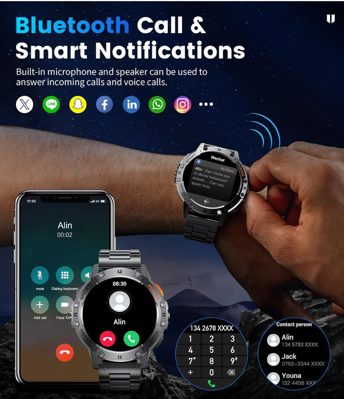 Joblot 20 x LIGE Military Smart Watch for Men with Bluetooth Call,1.43" AMOLED with LED Flashlight/530mAh,100+ Sports Mode Tactical Fitness Tracker/Heart Rate Sleep Health Monitor/IP68 Waterproof for Android iOS