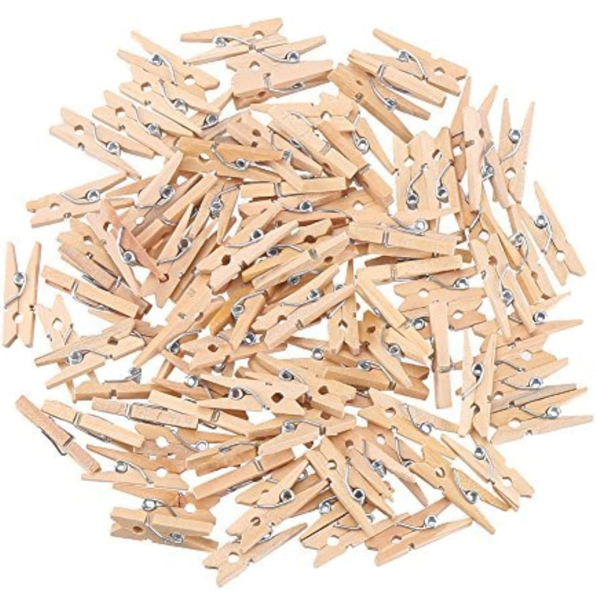 100 Pieces Mini Wooden Pegs Clips Photo Pins Coloured Craft, Natural