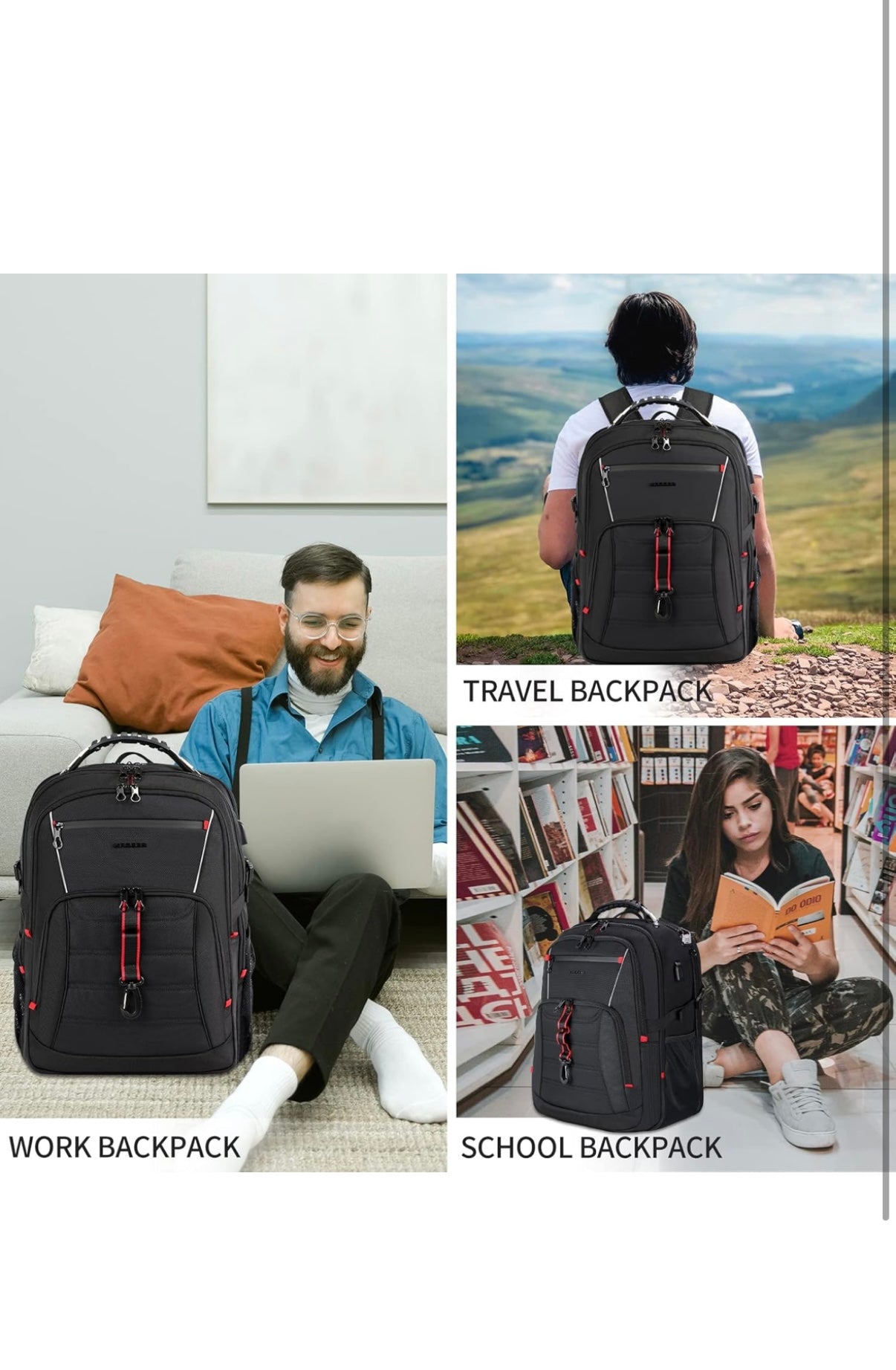 KROSER Travel Laptop Backpack 17.3 inch XL Computer Backpack Stylish College Backpack with RFID Pockets USB Charging Port REFLECTIVE STRIPS Water-Repellent Day pack for Business/Men