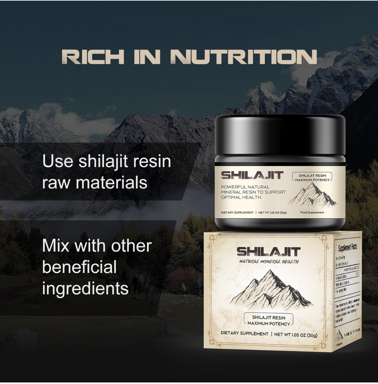 Shilajit Resin, Berrlly Pure Himalayan Shilajit Resin 600mg with 85+ Trace Minerals Complex Beverage for Energy Support, 30 Grams a Box for Suggust 2 Months