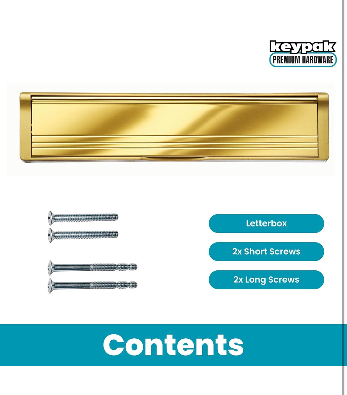 Keypak 12 inch (30.6cm) Door Letterbox - Fits 40-80mm Doors, Anti-Snap Flap, Internal Draught Excluder, Adjustable Letter Box for UPVC Composite Wood Doors (Silver/Polished Silver)