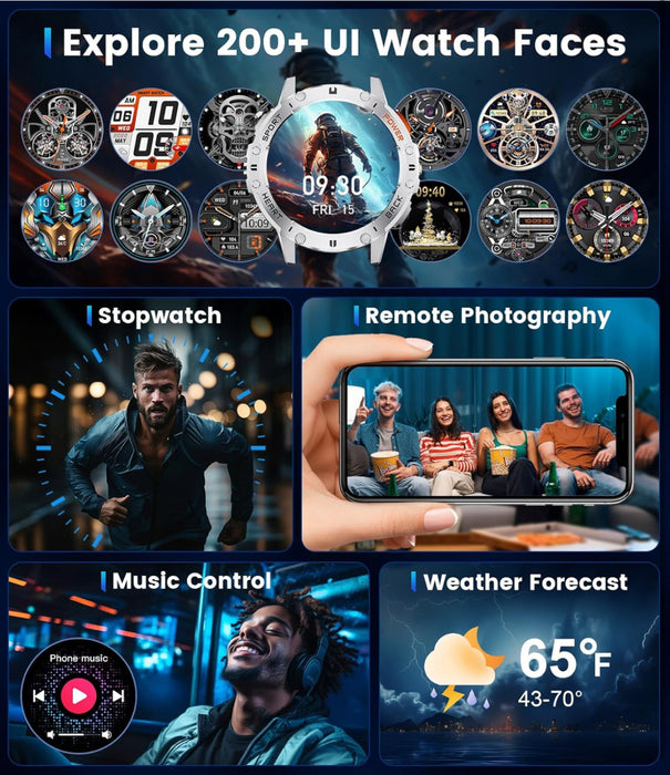 LIGE Military Smart Watch for Men with Bluetooth Call,1.43" AMOLED with LED Flashlight/530mAh,100+ Sports Mode Tactical Fitness Tracker/Heart Rate Sleep Health Monitor/IP68 Waterproof for Android iOS