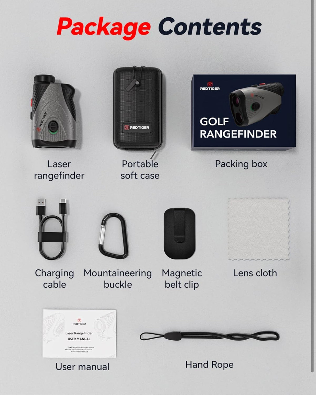 REDTIGER Golf Rangefinder with Slope On/Off, 1200 Yards, 7X Magnification, Laser Range Finder for Golf, Flag Pole Lock with Vibration, Rechargeable, Magnetic Suction
