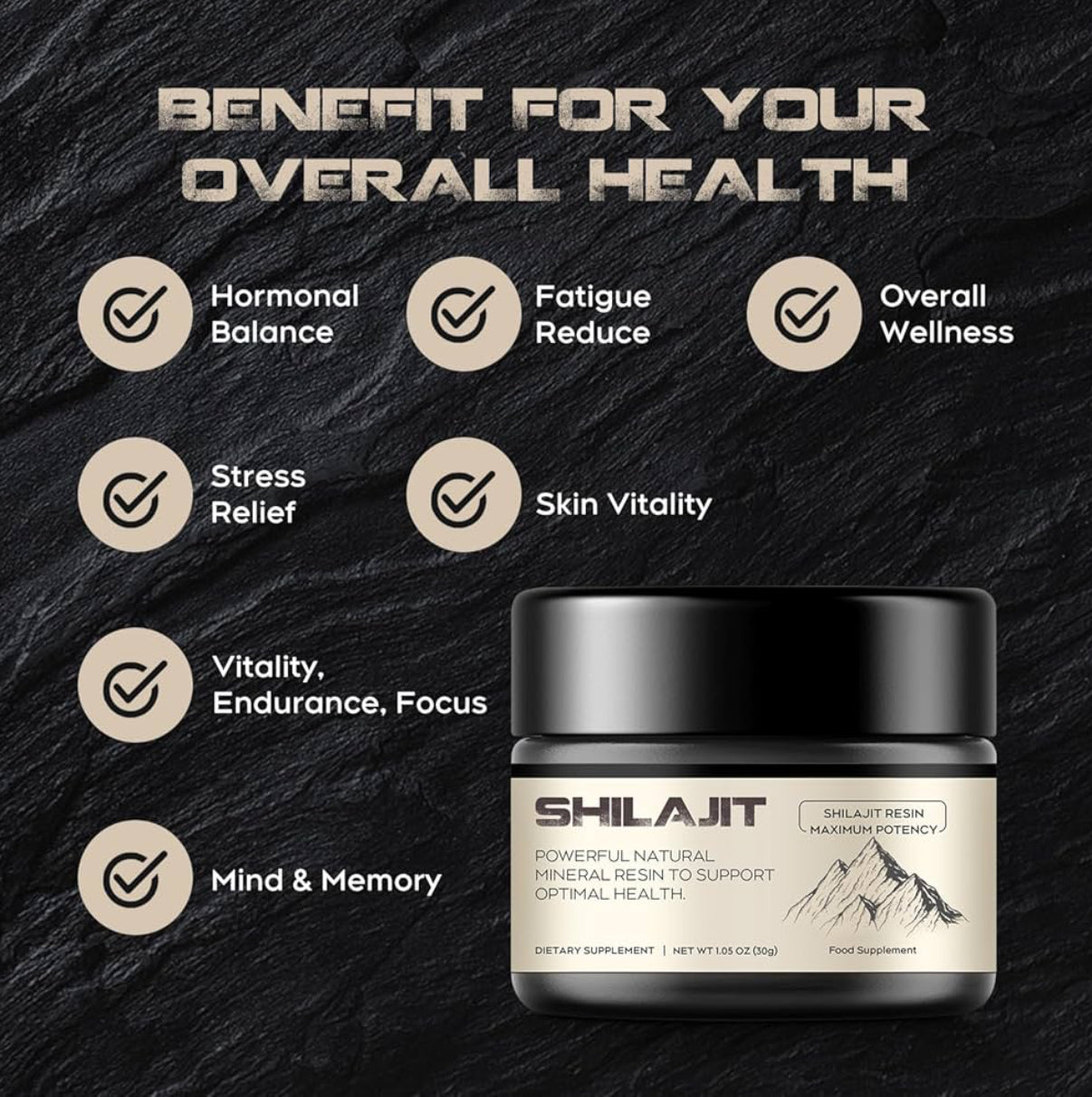 Shilajit Resin, Berrlly Pure Himalayan Shilajit Resin 600mg with 85+ Trace Minerals Complex Beverage for Energy Support, 30 Grams a Box for Suggust 2 Months