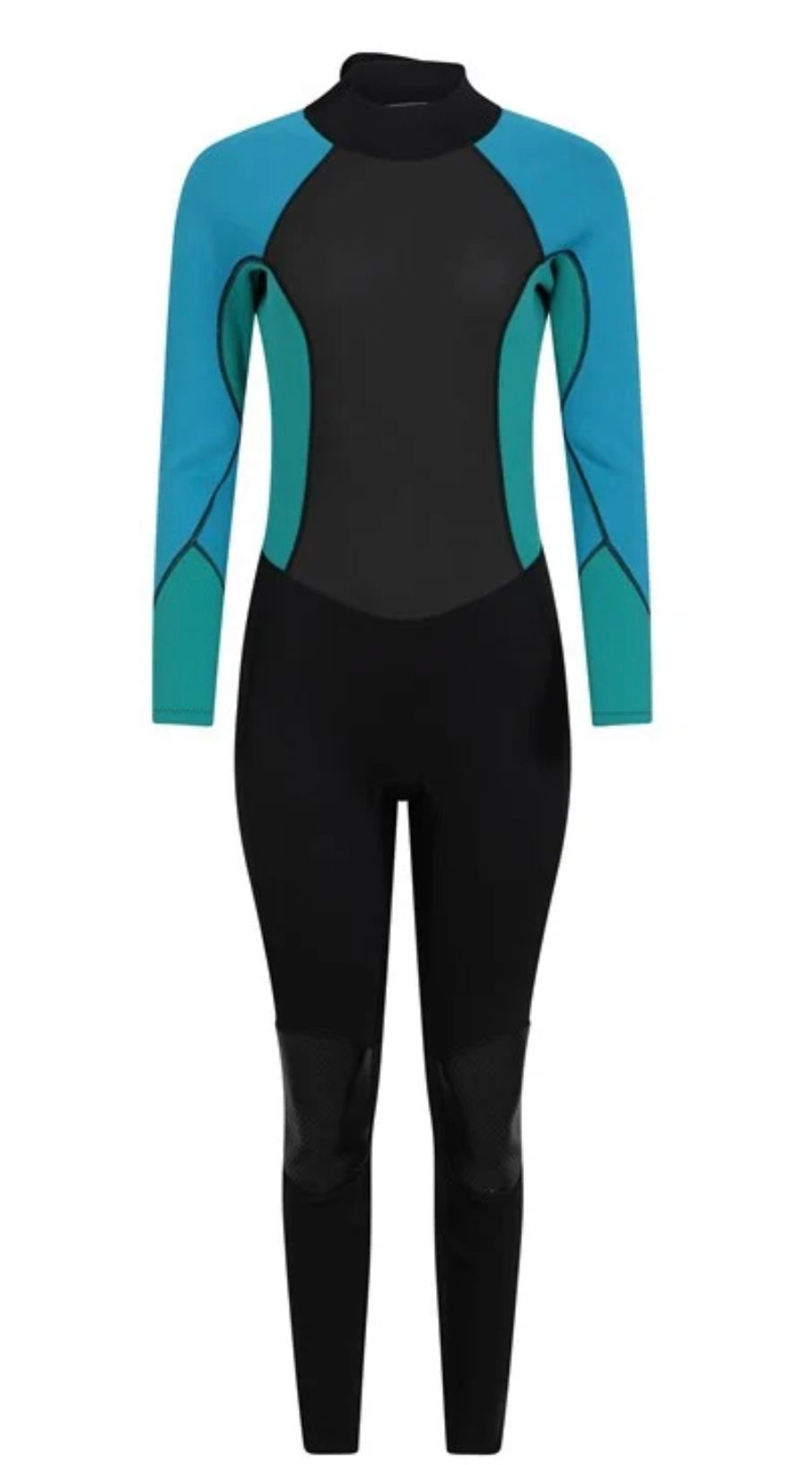 Mountain Warehouse Women's turquoise / black 2.5mm Thickness Full Wetsuit - UPF 50+, Contour Fit, Adjustable Neck, Rubber Panel for Improved Grip - Long Sleeve Spring Summer Wet Suit for Bodyboarding & Surfing