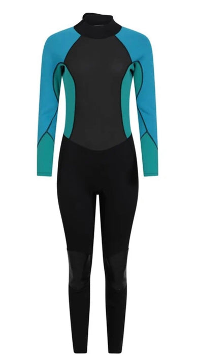 Mountain Warehouse Women's turquoise / black 2.5mm Thickness Full Wetsuit - UPF 50+, Contour Fit, Adjustable Neck, Rubber Panel for Improved Grip - Long Sleeve Spring Summer Wet Suit for Bodyboarding & Surfing