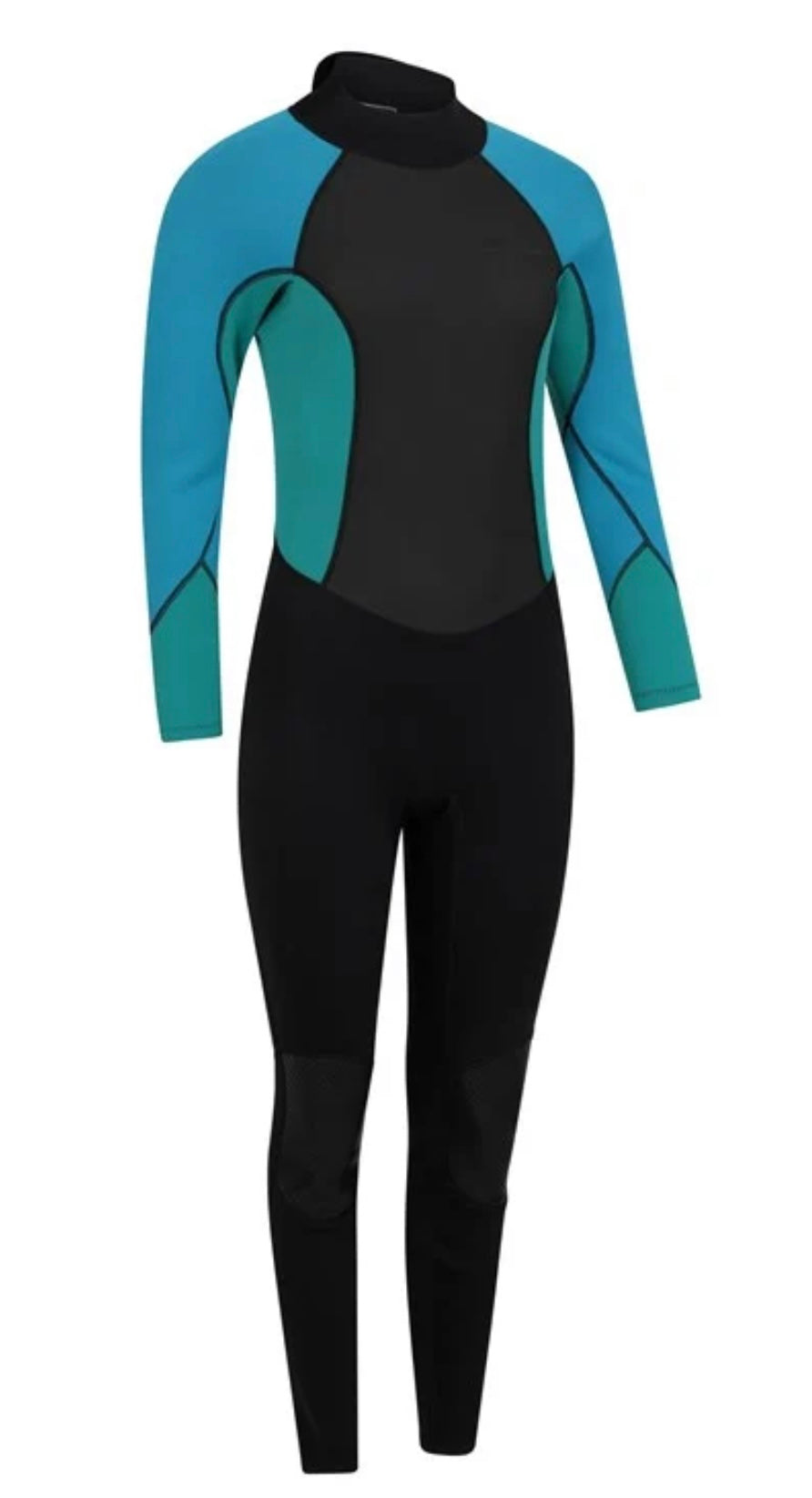 Mountain Warehouse Women's turquoise / black 2.5mm Thickness Full Wetsuit - UPF 50+, Contour Fit, Adjustable Neck, Rubber Panel for Improved Grip - Long Sleeve Spring Summer Wet Suit for Bodyboarding & Surfing