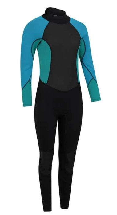Mountain Warehouse Women's turquoise / black 2.5mm Thickness Full Wetsuit - UPF 50+, Contour Fit, Adjustable Neck, Rubber Panel for Improved Grip - Long Sleeve Spring Summer Wet Suit for Bodyboarding & Surfing