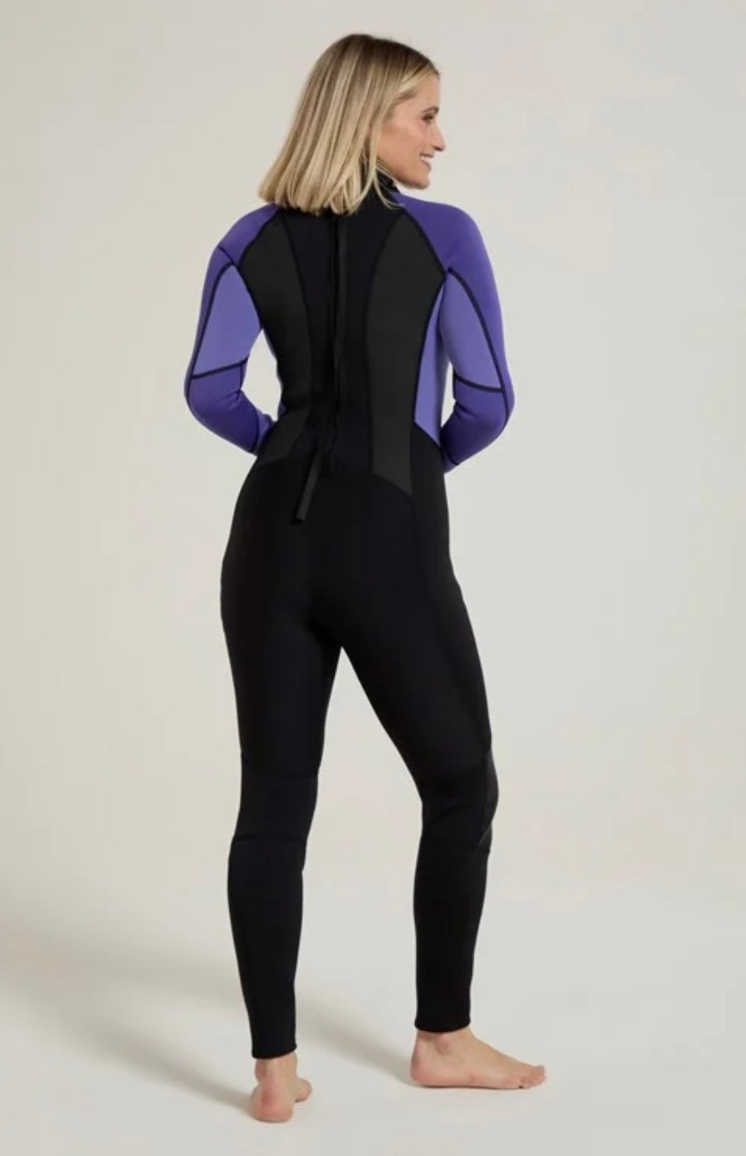 Mountain Warehouse Women's 2.5mm Thickness Full Wetsuit - black / Purple UPF 50+, Contour Fit, Adjustable Neck, Rubber Panel for Improved Grip - Long Sleeve Spring Summer Wet Suit for Bodyboarding & Surfing