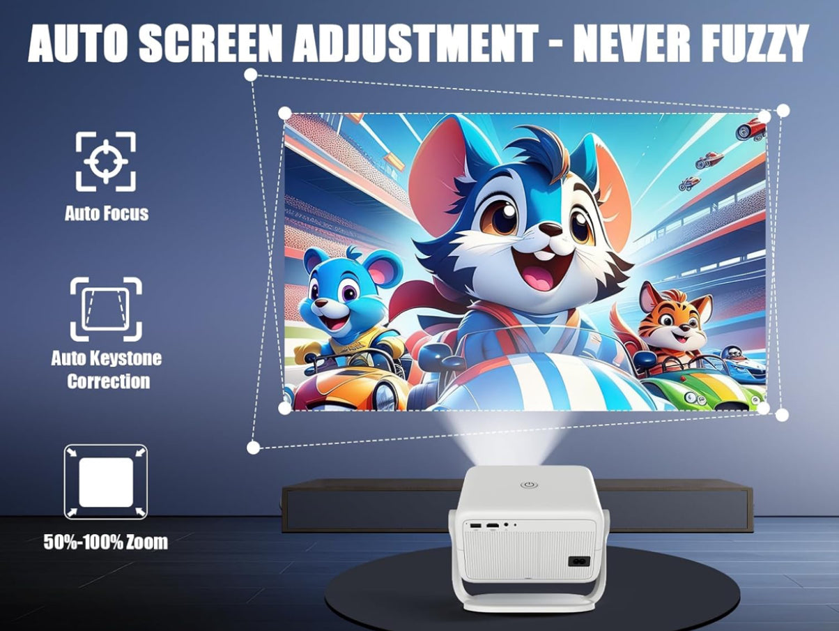 Netflix Licensed Alwtniet L018 NTV Smart Projector, 1080P Native 400 ANSI Auto Focus Auto Keystone Mini Portable Projector with Apps Built-in, ChatGPT Voice Remote Android Home Video Projector
