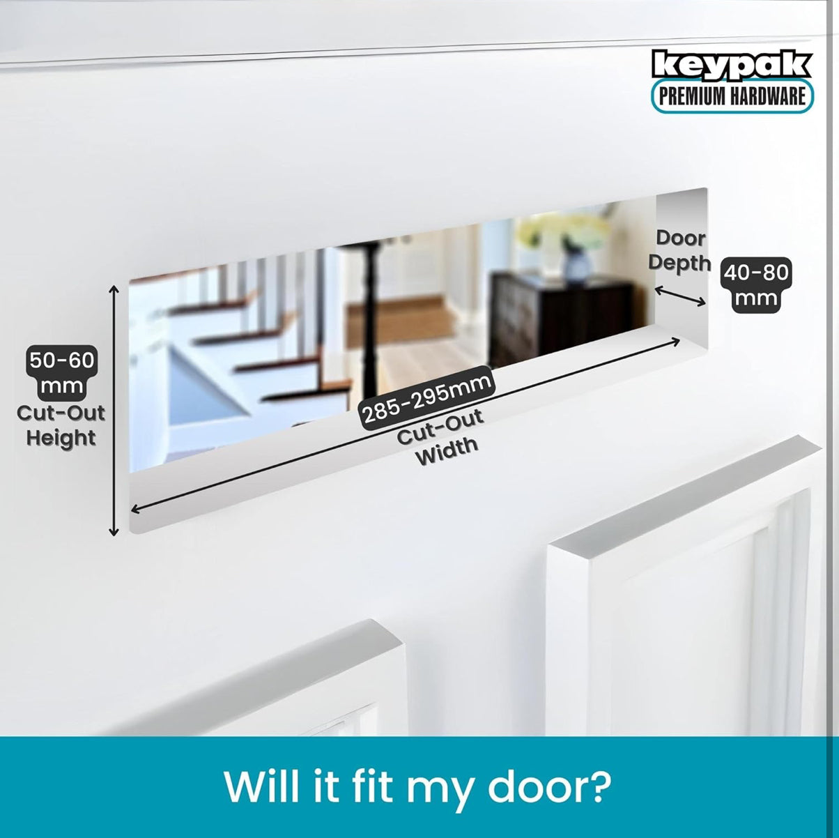 Keypak 12 inch (30.6cm) Door Letterbox - Fits 40-80mm Doors, Anti-Snap Flap, Internal Draught Excluder, Adjustable Letter Box for UPVC Composite Wood Doors (Silver/Polished Silver)