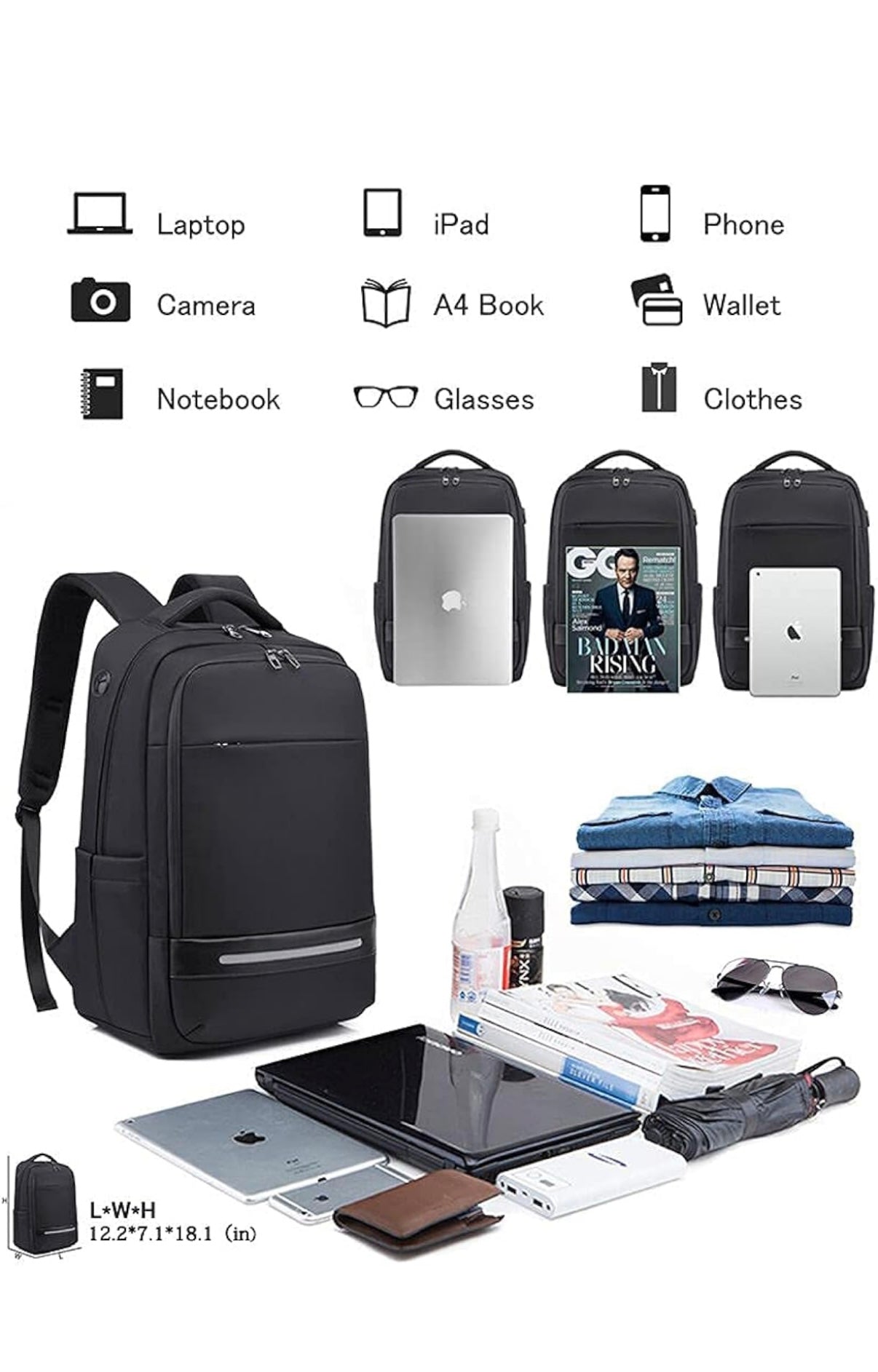 Vodlbov Laptop Backpack, 17 Inch Waterproof Business Travel Work Computer Rucksack Bag with USB Charging Port,Anti-Theft College School Bag