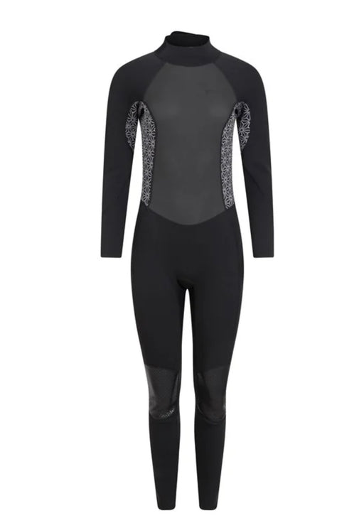 Mountain Warehouse Women's printed black 2.5mm Thickness Full Wetsuit - UPF 50+, Contour Fit, Adjustable Neck, Rubber Panel for Improved Grip - Long Sleeve Spring Summer Wet Suit for Bodyboarding & Surfing