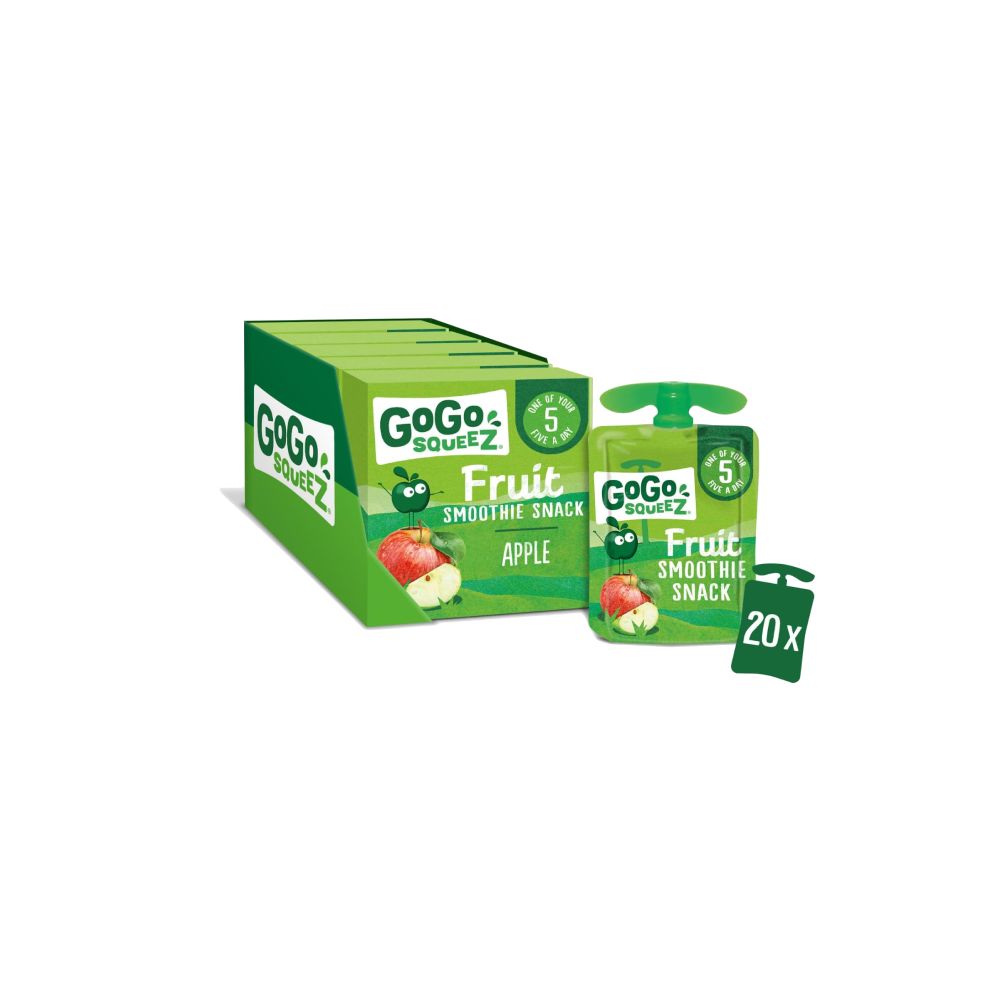 GoGo squeeZ Fruit Smoothie Snack, Apple, 100% Real Fruit Blend (20x90g)