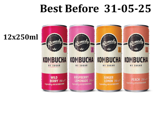 12 X 250ml Remedy Kombucha 4 Flavour Mixed Pack  BBE 31-05-25 RRP £19.99 Sale price £11.50
