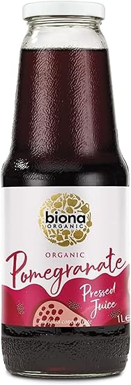 2 X Biona Organic Pomegranate Juice 1L, Pack of 2- Pure, Pressed Fruit Juice - Freshly Harvested by Organic Farmers - Vegan Drinks for just £7.99