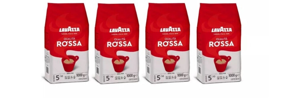 4 X 1kg Lavazza, Qualità Rossa, Coffee Beans, with Aromatic Notes of Chocolate and Dried Fruit, Arabica and Robusta, Intensity 5/10, Medium Roasting. BBE 30-04-25 RRP £79.99 Sale Price £49