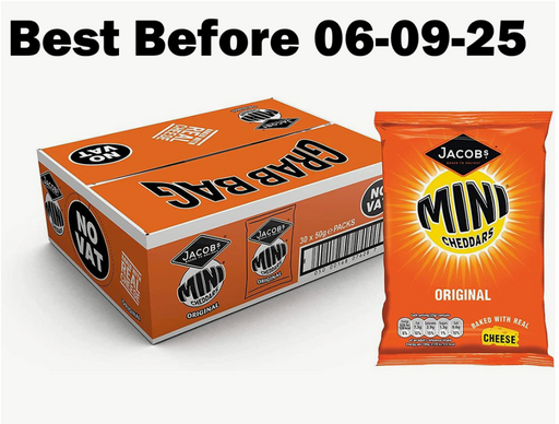 30X45g JACOB'S Mini Cheddars Original Grab Bag  BBE 06-09-25 RRP £23 Sale £11.49
