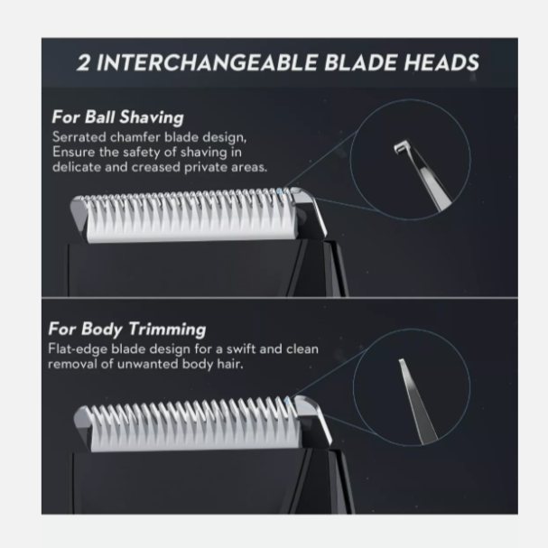 Body Hair Trimmer Men, Pubic Hair Trimmer for Men with 2 Ceramic Blade Heads, Ba