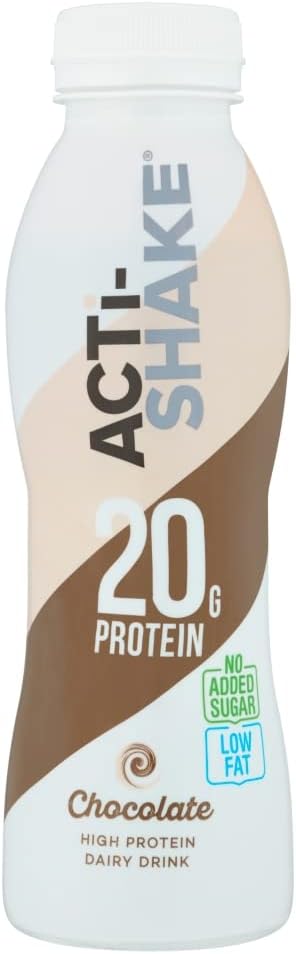 3 packs X 8 bottles Acti-Shake Chocolate High Protein Dairy Drink 380g (Pack of 8) - 20g of Protein per bottle- Ready to Drink - Low Fat and No Added Sugars - 198 kcal BBE 04-25 for just £9.99