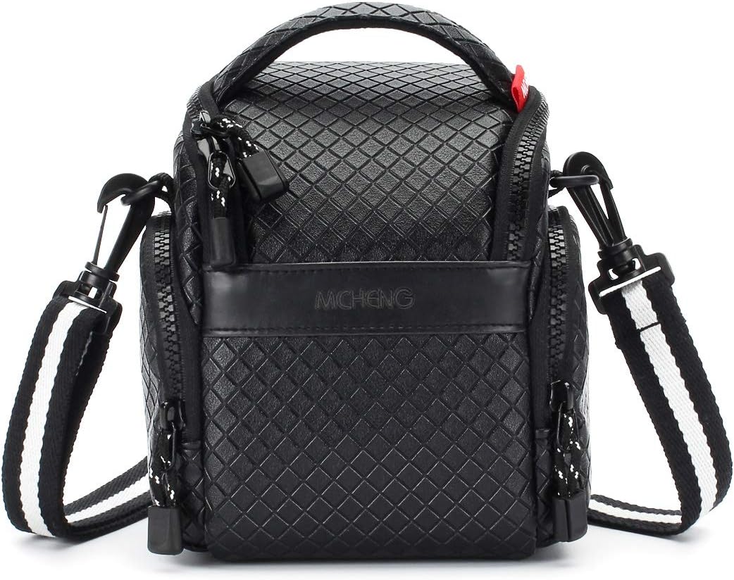 MCHENG Waterproof PU Leather Camera Bag Shock Resistant Portable DSLR Camera Case, Black