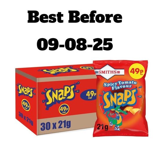 30 x 21g Snaps Spicy Tomato Snacks Crisps 49p  - Snaps Spicy Tomato Flavour Potato Snack with Sugar and Sweetner  BBE 09-08-25 RRP £25 Sale price £12.49