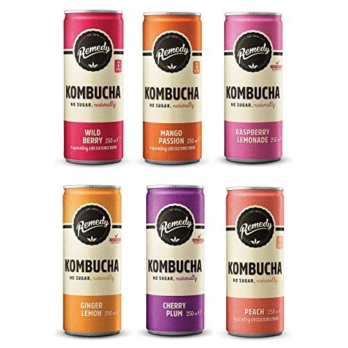 24 x 250ml Remedy Kombucha Tea - Rainbow Mixed Pack - Sparkling Live  BBE 04-25 RRP £47.99 Sale Price £19.99