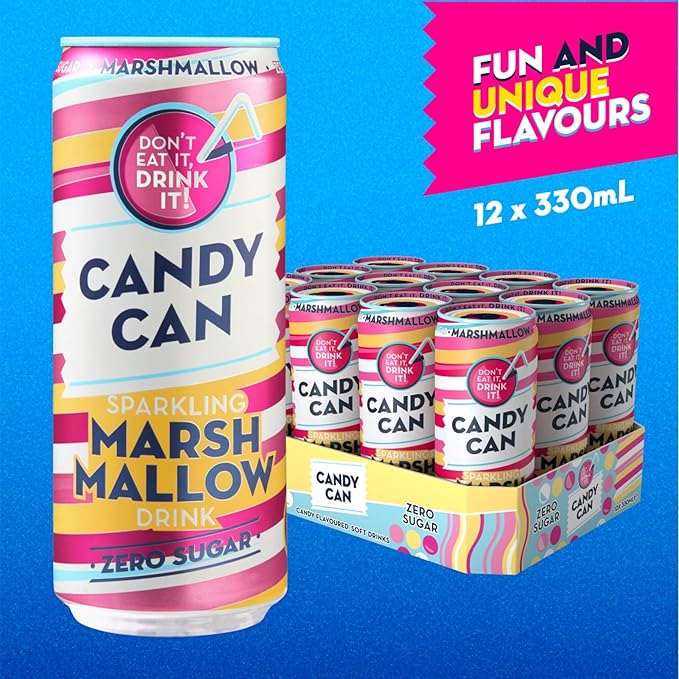 12 X 330ml Candy Can Sparkling Soda, Marshmallow Flavour, Sugar-Free and Gluten-Free in just £4.99 BBE April 25