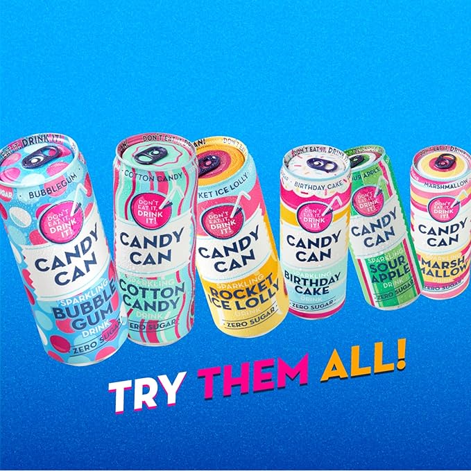 12 X 330ml Candy Can Sparkling Soda, Marshmallow Flavour, Sugar-Free and Gluten-Free in just £4.99 BBE April 25