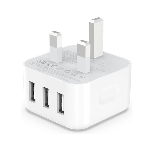 USB Plug, Multi USB Charger 5V 3A for iPhone X XR XS 8 7 6 6S Plus 5 5S 5C SE 14/14 Plus/14 Pro Max 13 12 11, Pad, UK Multiple Wall Charging Adapter Multiport Mains Power Adaptor