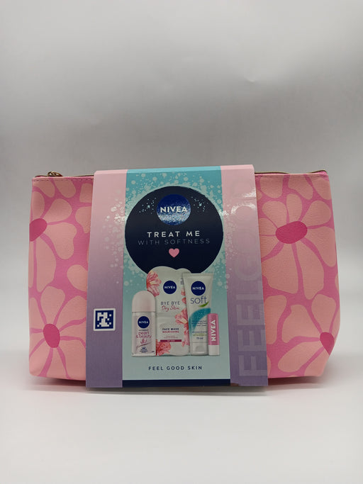 NIVEA Treat me with Softness Gift Set (4 Products), Gift Set  Anti-Perspirant, Soothing Day Cream SPF15, Soft Moisturising Cream and Face Sheet Mask