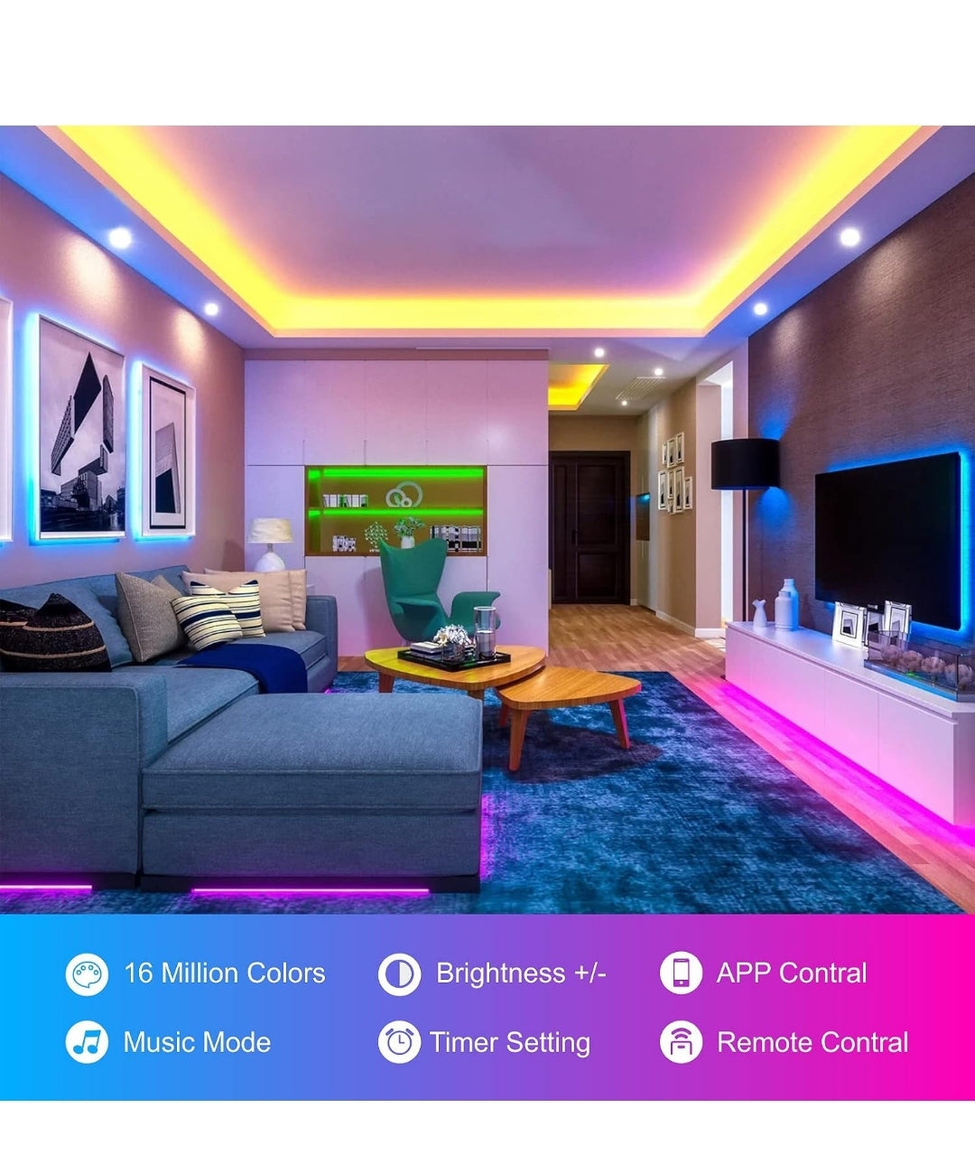 zyzykeji Led Strip Light 20m with Music Sync, RGB Smart Strip Lights with Remote and APP Control